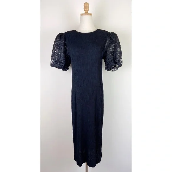 Leslie Fay | Dresses | Leslie Fay Vintage 8s Black Lace Puffsleeve Party  Dress | Poshmark